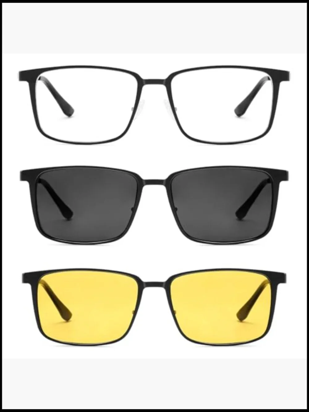 Magnetic Clip On Polarized Sunglasses for Men Retro Square Night Driving